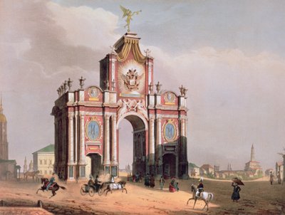 La Porta Rossa a Mosca, stampata da Lemercier, Parigi, 1840s da Louis Jules Arnout